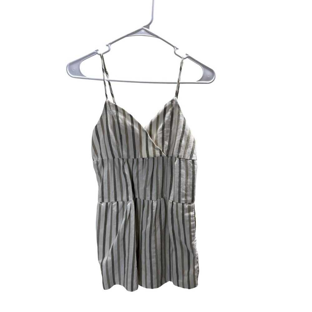 BCBG Romper Women's Size White Green Stripes Cotton Blend Sleeveless
